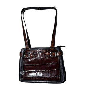 Vintage Brighton Brown & Black Embossed Leather Shoulder Bag With Heart Charm